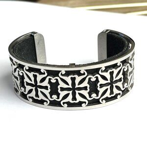 Rustic Cuff Silver Stainless Logo Cutout with Black Leather Removable Band